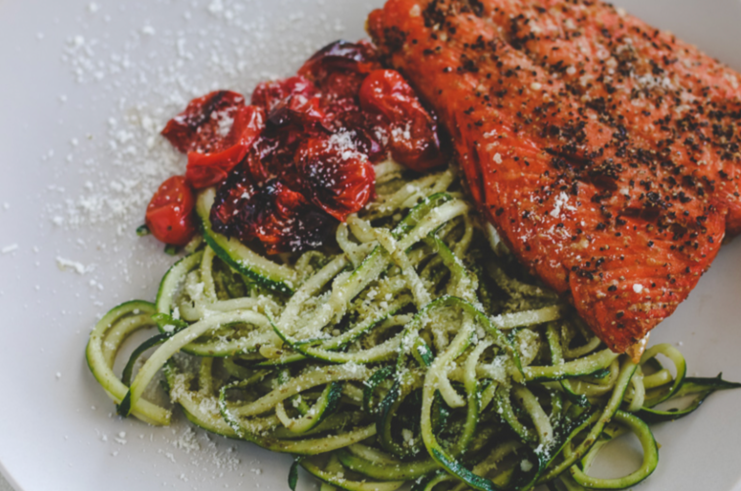 Broiled Salmon with Pesto Zucchini Noodles
