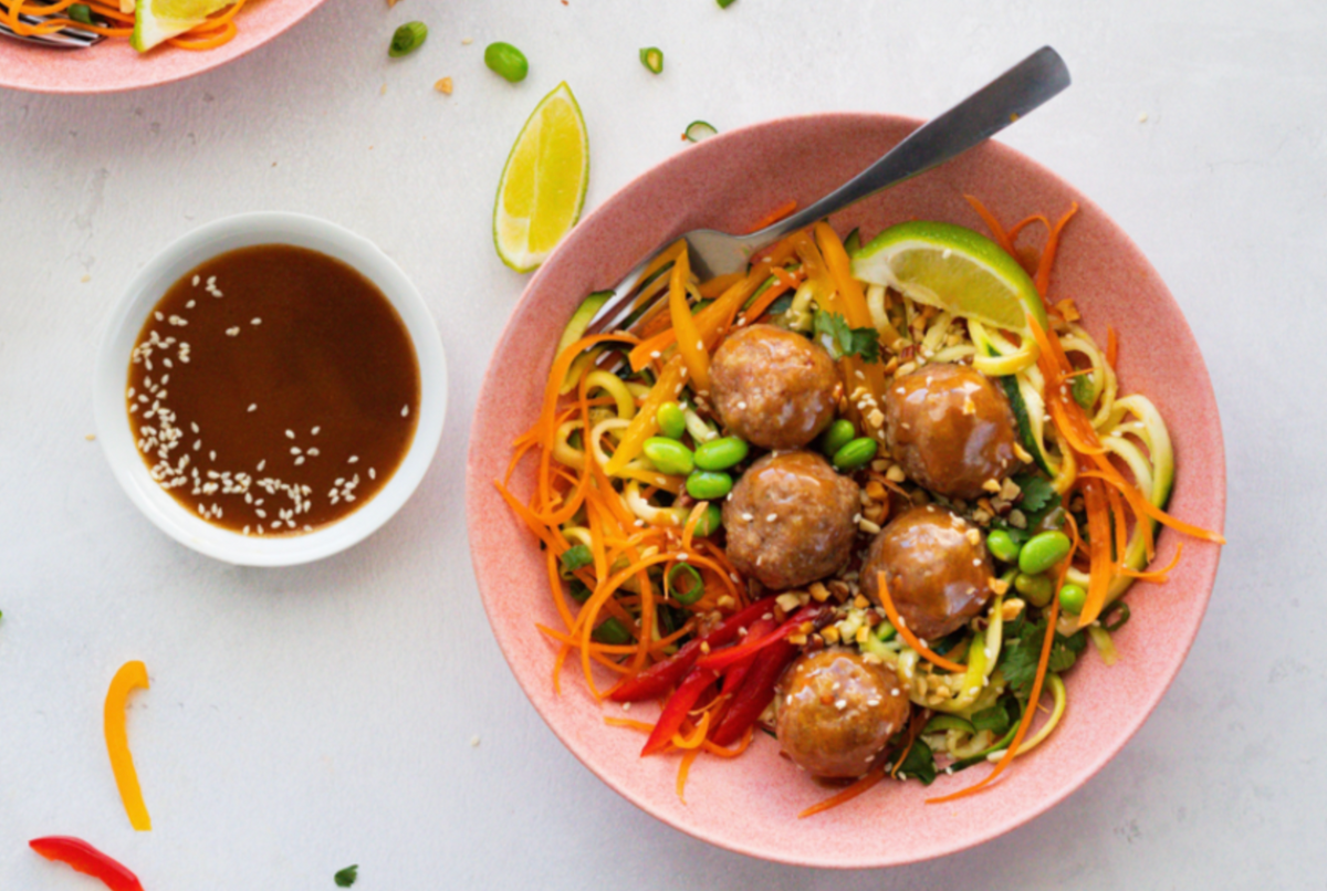 Five Spice Turkey Meatballs & Zoodle Salad iheartmacros